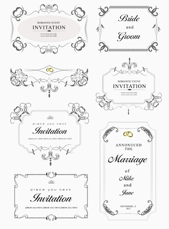 Big collection of ornate vector frames and ornaments with sample text  Perfect as invitation or announcement  All pieces are separateのイラスト素材