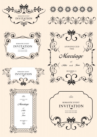 Big collection of ornate vector frames and ornaments with sample text  Perfect as invitation or announcement  All pieces are separateのイラスト素材