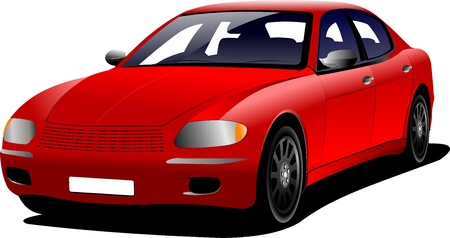 Red car sedan on the road  Colored Vector illustration  のイラスト素材