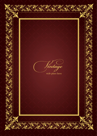 Gold ornament on brown background. Can be used as invitation card or cover. Vector illustrationのイラスト素材