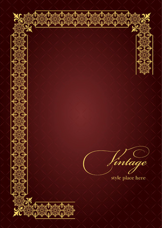 Gold ornament on brown background. Can be used as invitation card or cover. Vector illustrationのイラスト素材
