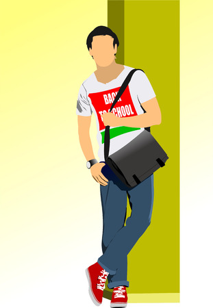 Young man with T-shirt âBack to schoolâ. Vector illustrationのイラスト素材