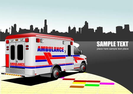 Modern ambulance van on city background. のイラスト素材