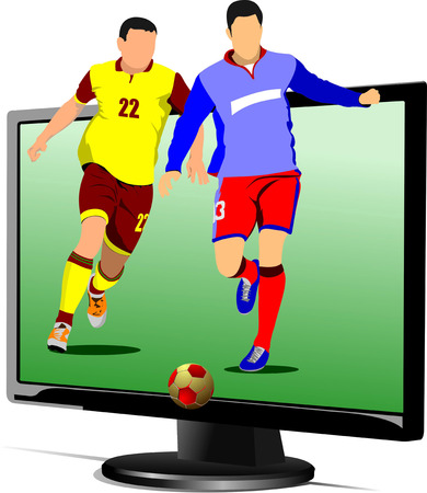 Background with Flat computer monitor with soccer player image. のイラスト素材