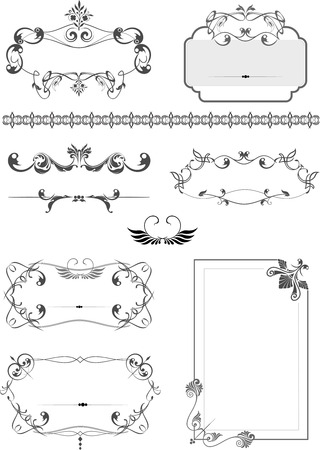 Big collection of ornate vector frames and ornaments with sample text. Perfect as invitation or announcement. All pieces are separateのイラスト素材