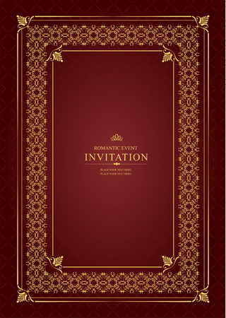 Gold ornament on brown background. Can be used as invitation card or cover. Vector illustrationのイラスト素材