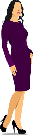 Modern young girl in purple. Colored Vector illustrationのイラスト素材