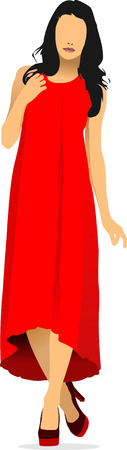 Modern young girl in red. Colored Vector illustrationのイラスト素材