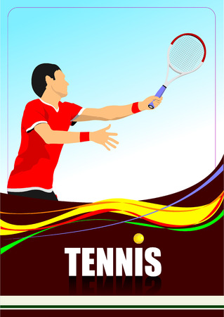 Tennis player poster. Colored Vector illustration for designersのイラスト素材