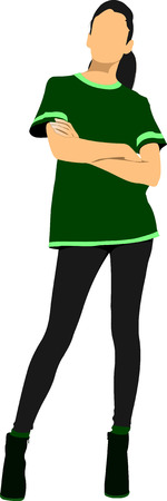 Cute young girl in green. Vector illustration