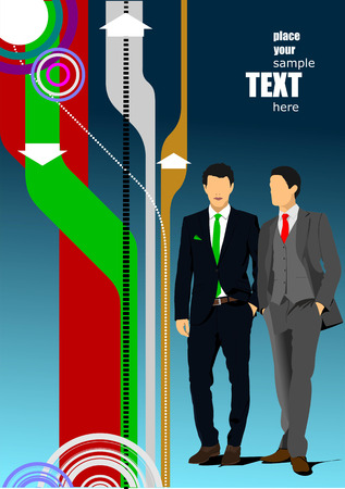 Two young handsome men on hi-tech background. Businessman. Vector illustrationのイラスト素材