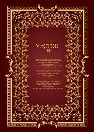 
Gold ornament on brown background. Can be used as invitation card or cover. Vector illustrationのイラスト素材