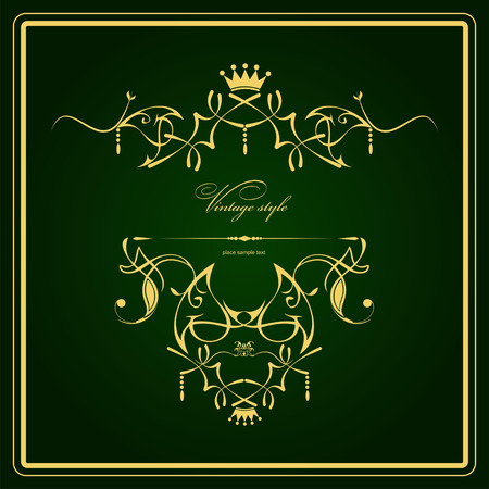 Gold ornament on deep green background. Can be used as invitation card or cover. Vector illustrationのイラスト素材