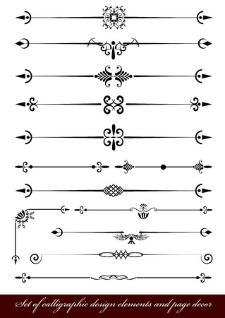 Vector set of calligraphic design elements and page decorのイラスト素材