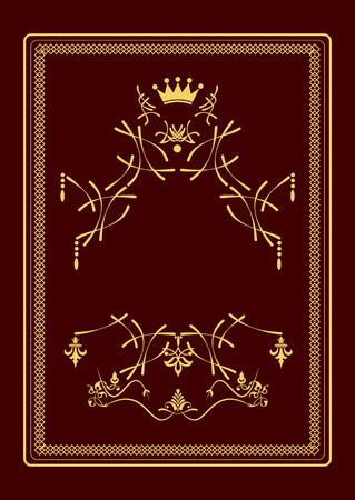 Gold ornament on brown background. Can be used as invitation card. Vector illustrationのイラスト素材