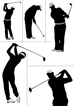 Set of golfer player silhouettes. Vector illustrationのイラスト素材