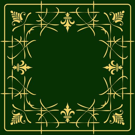 Gold ornament on green deep background. Can be used as invitation card. Vector illustrationのイラスト素材