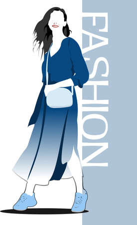 Silhouette of fashion woman in blue. Vector illustrationのイラスト素材