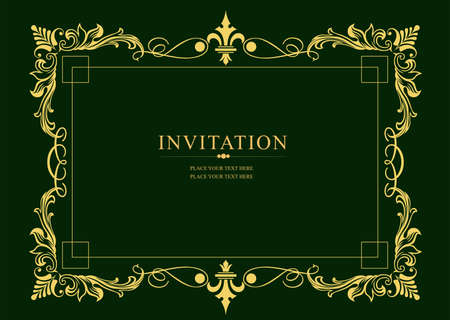 Gold ornament on dark background. Can be used as invitation card. Vector illustrationのイラスト素材