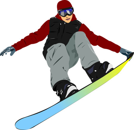 Snowboard man silhouette. Vector 3d illustrationのイラスト素材