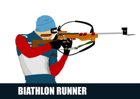 Biathlon runner colored silhouette. Shooting. Vector 3d illustrationのイラスト素材