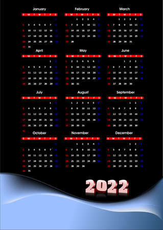 2022 calendar. Can be used as organizerのイラスト素材