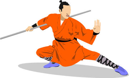 Oriental combat sports. KungFu. Colored 3d vector illustrationのイラスト素材