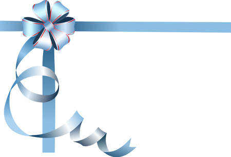 Festive blue bow on white background with place for text. Vector.のイラスト素材