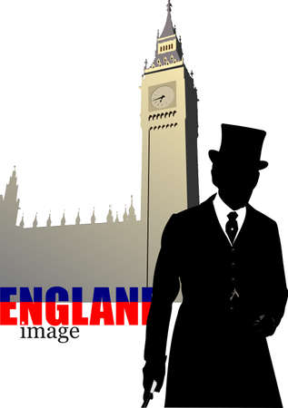 London image with gentlemen silhouette. Colored vector illustrationのイラスト素材