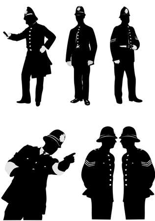Set of Old London Policemen. Vector B&W illustrationのイラスト素材