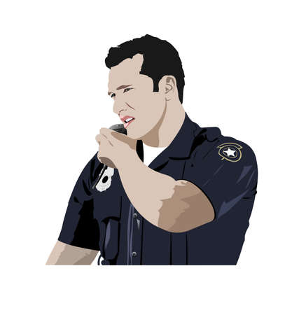 Policeman with walkie-talkie radio. Vector 3d illustrationのイラスト素材