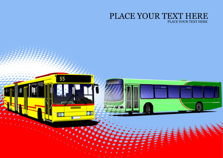Two City buses on the road. Vector 3d illustrationのイラスト素材