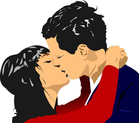 Kissing Couple. Vector Color 3d illustrationのイラスト素材