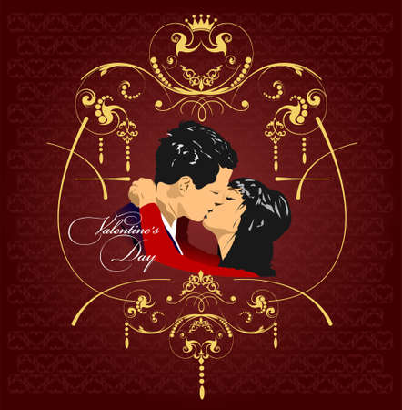 Valentine`s day. 14 February. Kissing couple. Vector 3d illustration.のイラスト素材