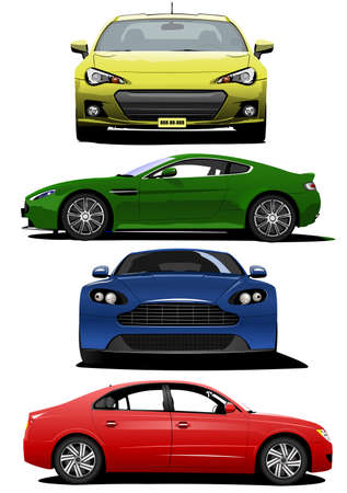 Four sedan cars. Vector Colored 3d illustrationのイラスト素材