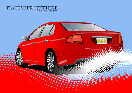 Red sedan car on dotted background. Vector Colored 3d illustrationのイラスト素材