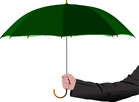 Man`s arm with green umbrella. Vector 3d color illustrationのイラスト素材