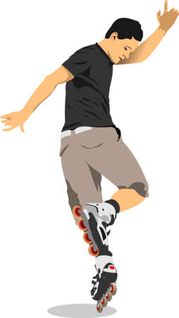 Roller skater illustration silhouette on a white background. 3d color vector illustrationのイラスト素材