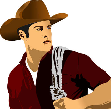 Face of Man wearing traditional cowboy clothes. 3d vector illustrationのイラスト素材