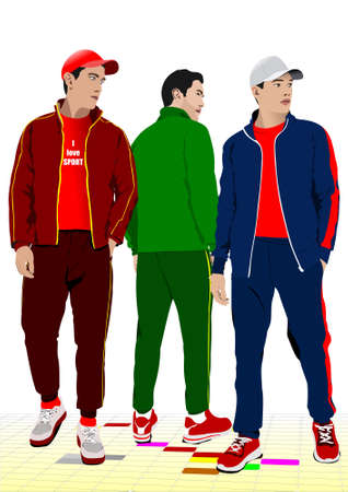 Three Young handsome men. Sportsmen.Vector 3d illustrationのイラスト素材