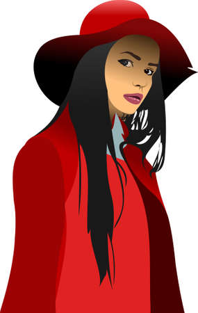 Portrait of young lady with red hat. 3d vector illustrationのイラスト素材