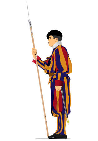 Swiss Guard of Vatican City. 3d vector illustrationのイラスト素材