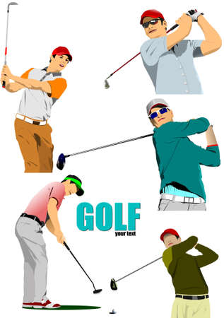 Big set Silhouettes of golfer. Vector 3d illustrationのイラスト素材