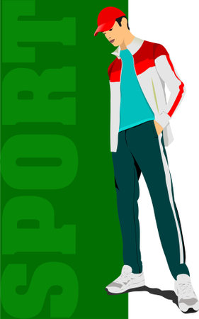 Young handsome sportsman. Teenager.Vector 3d illustrationのイラスト素材