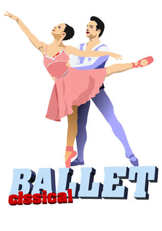 Classical ballet dancers. Vector Colored 3d illustrationのイラスト素材