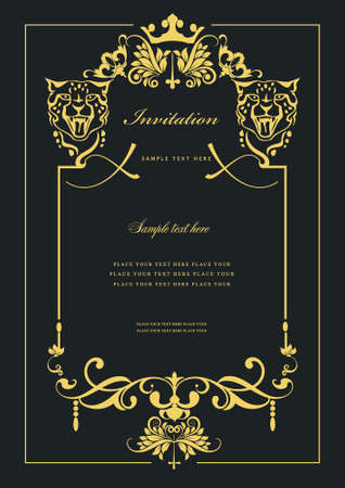Gold ornament on dark background. Can be used as invitation card. Vector illustrationのイラスト素材