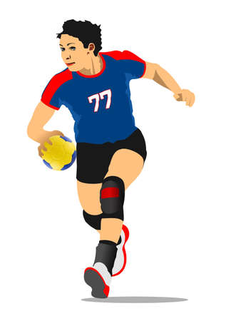 Young woman exercising handball player silhouette. 3d color vector illustrationのイラスト素材