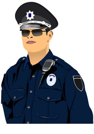 Policeman with walkie-talkie radio. Vector 3d illustrationのイラスト素材