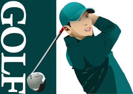 golf player poster. vector 3d illustrationのイラスト素材