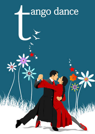 Couple dancing a tango on summer background. 3d vector illustrationのイラスト素材